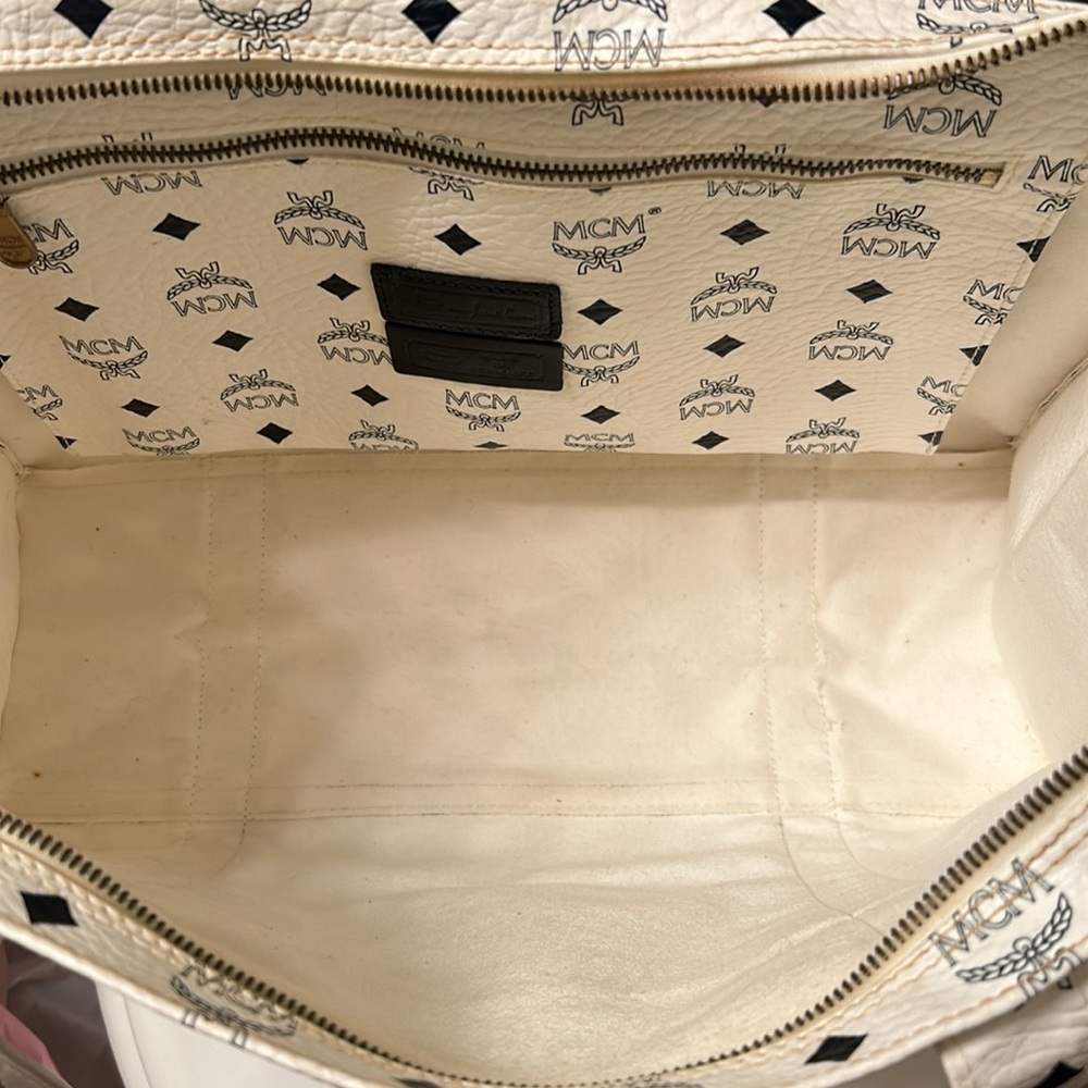 White MCM Visetos Leather Munchen Tote Full Zipper Handmade in Germany 2275A - Picture 10 of 16